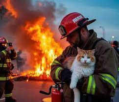 Firefighters rescue cat from burning house in LA