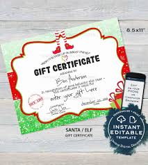Gift Certificate Editable Gift Certificate From Santa Custom Santa Letter Last Minute Christmas Elf Printable Gift Certificate Template Printable Gift Certificate Elves Gift