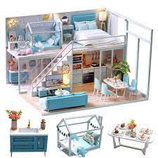 Dollhouse Miniature With Furniture Diy Dollhouse Kit Plus Etsy In 2021 Dollhouse Kits Diy Dollhouse Wooden Dollhouse
