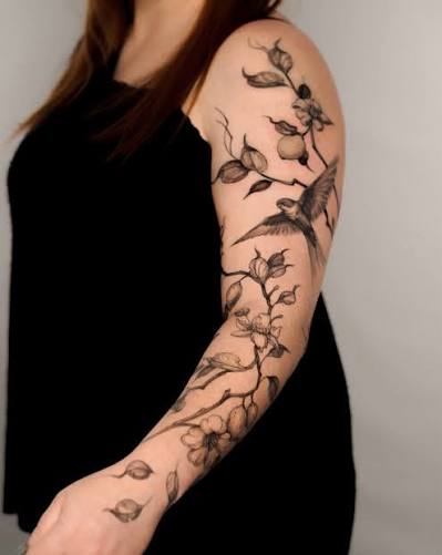 Lemon branch sleeve for Jenny 🌿 Thank you so much for your trust! 🤍 Hit me up to work on your new tattoo! . . . #sleevetattoo #armtattoo #floraltattoo #feminintattoo #tattooinspo