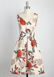 Now that we can finally see a glimmer of light for the weddings coming down the. Elegant Excellence Floral Dress By Modcloth Long Fall Woven White Multi Floral Print Party Da Mod Cloth Dresses Retro Vintage Dresses Vintage Dresses