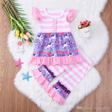 2019 Baby Floral Printed Outfits Pink Lotus Leaf Horse Striped Short Sleeve Top Pants Two Piece Set Cute Baby Girl Clothes From Runkid Price