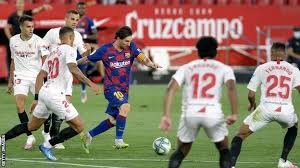 Messi with a controversial play where a yellow card could'. Sevilla 0 0 Barcelona League Leaders Held To Frustrating Draw Bbc Sport