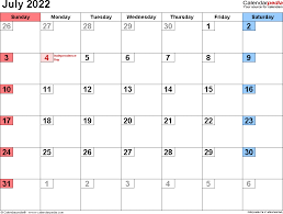 July 2022 Calendar Templates For Word Excel And Pdf