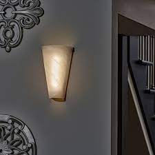 Battery operated wall lights can do the trick in situations where you can't bring your power up, but don't want to risk damaging your house. Battery Powered Wall Sconce Frosted Marble Conical Shade Indoor Outdoor