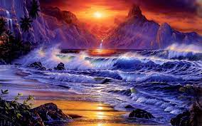 Ocean sea water beach waves nature seascape sunset sky. Ocean Waves Sunset Beach Hintergrundbilder Ocean Waves Sunset Beach Frei Fotos