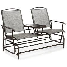 Best Choice Products 2 Person Outdoor Mesh Fabric Patio Double Glider W Tempered Glass Attached Table Gray Walmart Com Wood Adirondack Chairs Outdoor Furniture Lounge Furniture