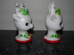 Vintage Mcm Style White Ceramic Reindeer Head Christmas Candle Holders Japan 1882367816