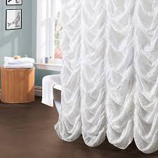 Showcasing An Eye Catching Ruched Design This Elegant White Shower Curtain Adds A Touch Of Sophistication Ruffle Shower Curtains White Shower Curtain Curtains