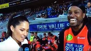 Cricketer Chris Gayle Apologises To Female Tv Journalist Over Sexist Comments Pr Week Losing his wicket after a swashbuckling innings of 45 runs from 15 balls, gayle was interviewed at the dug out by mel mclaughlin. cricketer chris gayle apologises to