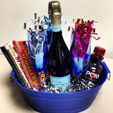 New Year S Eve Basket I Created This As A Hostess Gift Everything Is From The 1 Store Except The Holiday Gift Baskets Secret Pal Gifts Diy Christmas Baskets