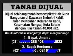 Sebagai contoh gambar diatas merupakan bentuk foto iklan penjualan tanah kavlng yang cukup bagus. Contoh Iklan Jual Tanah Agar Tanah Cepat Laku