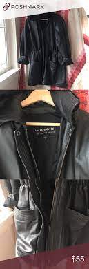 Wilson S Leather Black Trench Coat W Hood S Or M Trench Coat Black Leather Trench Coat Vintage Leather Jacket