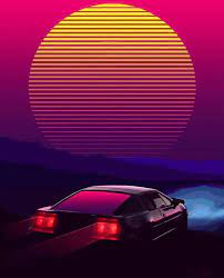 Outrun Synthwave 80s Club Disco Moon Sunset Yellow And Old School American Muscle Driving Night Retro Style Art Synthwave Retro Pictures
