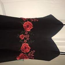 Black dress with red embroidered flowers. Buy Black Dress With Red Embroidered Flowers Off 73