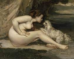 Nackte Frau mit einem Hund von Gustave Courbet: Kunstdruck