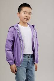 Kids packable rain jacket windbreaker in purple