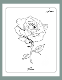 June Rose Line Drawing Giclee Art Print Birth Flower Prints All line art rose objects isolated on white background. june rose line drawing giclee art print