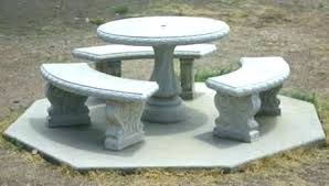 Stone Table Top Patio Furniture Outdoor Seating Idea Caged Bases Filled With Rocks Marble Or Stone Table Top Patio Table Rustic Wood Bench