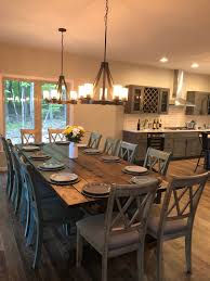 Two Light Fixtures Over Dining Room Table Dining Room Dining Table Rustic Farmhouse Dining Room Table Farmhouse Kitchen Tables