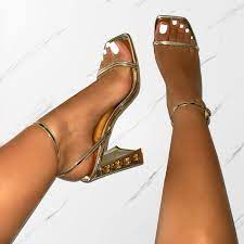Violet Gold Patent Gem Block Heels | SIMMI London