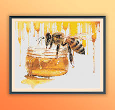 水彩画のミツバチのクロスステッチパターン：女王蜂とマルハナバチのモダンな刺繍チャート - Etsy 日本