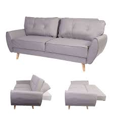Hübsche, miniatur, grau floral print stoff sofa mit nussbaum holz beine. 3er Sofa Hwc J19 Couch Klappsofa Lounge Sofa Schlaffunktion Stoff Textil Grau