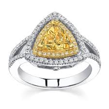 The trilliant cut, also known as the trillion or triangle cut is recognized world wide as an enchanting side stone which. 1 56 Ct Canary Fancy Yellow Trillion Cut Halo Diamond Engagement Ring Kingofjewelry Com