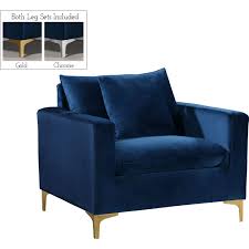 Meridian Furniture 633navy C Naomi Accent Chair Navy Velvet Gold Or Chrome Legs Meridian Furniture Velvet Chair Usa Furniture