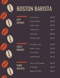 Brown Coffee Beans Cafe Menu Coffee Shop Menu Cafe Menu Mint Coffee