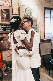 Secondhand Wedding Dress And Vintage Tuxedo Jacket For A Fun New Orleans Wedding With Brass Band Procession New Orleans Wedding Vintage Tuxedo Brass Band