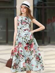A Line Floral Print Green Cocktail Midi Dress Midi Cocktail Dress Cheap Elegant Dresses Floral Print Midi Dress