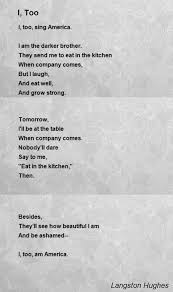 I Too Poem By Langston Hughes Poem Hunter Langston Hughes Poems Poetic Words American Poetry