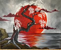 Come Paint Japanese Crimson Moon At Pinot S Palette Japanese Art Oriental Art Painting