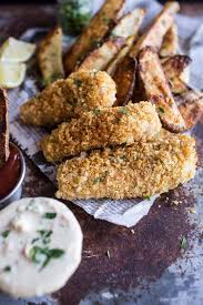 Simply brush the tops of the fish fillets with a little mayonnaise to act as the glue that holds the potato chip crumbs on top. Potato Chip Crusted Fish And Chips Half Baked Harvest