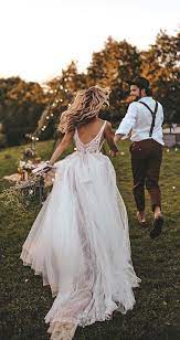 Flowy A Line V Neck Boho Wedding Dress With Appliques Beading Ow610 Wedding Dress Long Sleeve Wedding Dresses Wedding Dresses Lace