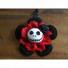 Skull Blume Stoff Schwarz Rot Totenkopf Haarspange