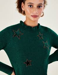 Ladies Jumper Green Star Jumper Roman Embellished Star Print Longline  Jumper In Green Lyst UK