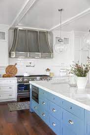 Traditional Kitchen Design Inspiration Bright And Airy Home Blue Kitchen Island Silver Chrome Ran Traditional Kitchen Design Kitchen Trends Classic Kitchens