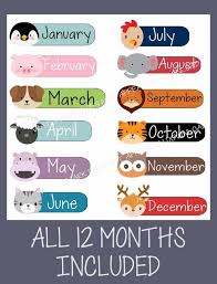 Monthly Animal Calendar Set Months Year Week Days Reusable Etsy In 2021 Reusable Labels Kids Calendar Early Childhood Teacher