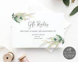 Wedding Gift Registry Card Template Greenery Gold Editable Etsy Gift Card Template Wedding Gift Cards Wedding Gift Registry Cards