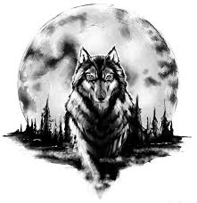 How to draw a wolf? Confident Black And White Wolf Walking Forward On Full Moon Background Tattoo Design Tattooimages Biz