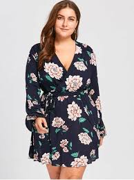 Plus Size Long Sleeve Floral Surplice Dress Black Blue Xl Casual Dresses Plus Size Plus Size Maxi Dresses Plus Size Fashion