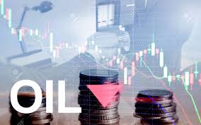 oil trend down candle graph chart oil barrels and a financial