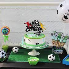 Bring some sweet football action to your party by baking up a cake that looks just like a football field. Buy Soccer Cake Topper Happy Birthday Sign Cake Decorations For Soccer Ball Player Net Sport Football Themed Men Boy Birthday Party Supplies Black Glitter Decor Double Sided Online In Turkey B08hvk6mts