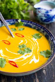 Spicy Thai Pumpkin Coconut Soup Paleo Gluten Free Vegan Recipe Pumpkin Soup Pumpkin Soup Recipe Creamy Pumpkin Soup