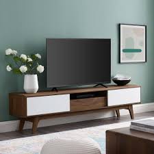 Modway Walnut White Envision 70 In Media Console Wood Tv Stand Eei 3304 Wal Whi Tv Stand Wood Wood Media Console Tv Stand