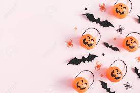 Halloween, but done up in pastel colors. Halloween Decorations On Pastel Pink Background Halloween Concept Stock Photo Picture And Royalty Free Image Image 110189015