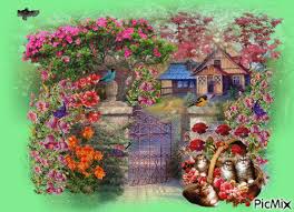 Free animated background stock video footage licensed under creative commons, open source, and more! House Trees All Around It Flowers Sparkling Butterflies And Birds And A Dragonfly Playing On The Flowers A Basket Of Kittens With Sparkling Roses Background Flashing Colors Picmix