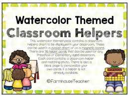Watercolor Themed Classroom Helpers For Pocket Chart Or Magnetic Board